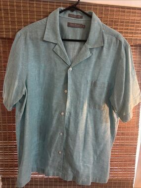 Daniel Cremieux Teal Short-Sleeve Linen Button-Down Shirt